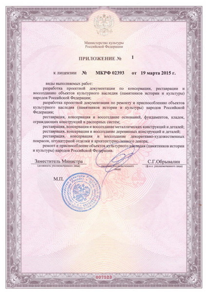 Лицензия на осуществление деятельности Приложение 1
